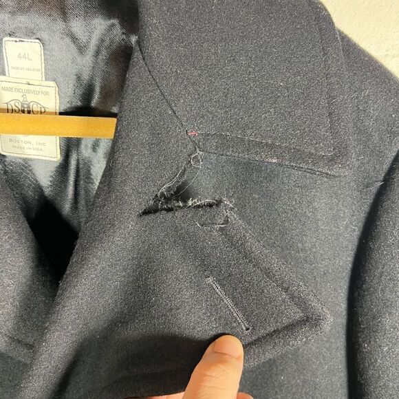Vintage 90s DSCP Quarterdeck Naval Black Military Wool Heavy Peacoat Jacket 44L - Picture 8 of 13